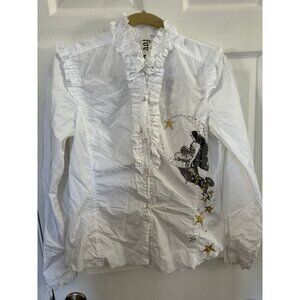 Johnny Was For Love Liberty Pl Button Up Bling Cotton Raw Edge Ruffle